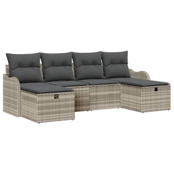 6-teiliges Garten Sofa Set mit Kissen Hellgrau Poly Rattan, 2-Sitzer Garten Sofa mit Kissen Hellgrau Poly Rattan