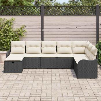 8-teilige Garten Sofa Set mit Kissen Schwarz Poly Rattan, 2-Sitzer Garten Sofa mit Kissen Schwarz Poly Rattan