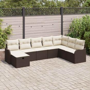 ARDEBO.de - 8-teiliges Garten-Sofa-Set mit Kissen, braunes Poly-Rattan, 2-Sitzer Garten-Sofa mit Kissen, braunes Poly-Rattan