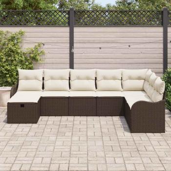 8-teiliges Garten-Sofa-Set mit Kissen, braunes Poly-Rattan, 2-Sitzer Garten-Sofa mit Kissen, braunes Poly-Rattan