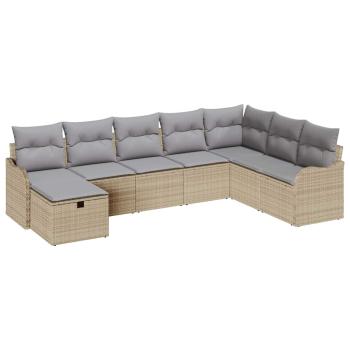 8-teiliges Garten Sofa Set mit Kissen Beige Poly Rattan, 2-Sitzer Garten Sofa mit Kissen Beige Poly Rattan