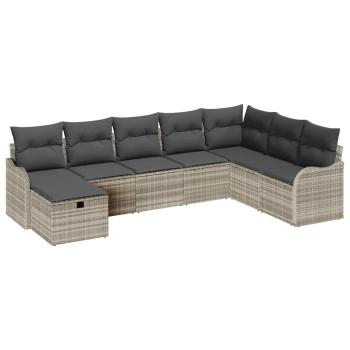 8 teiliges Garten Sofa Set mit Kissen Hellgrau Poly Rattan, 2-Sitzer Garten Sofa mit Kissen Hellgrau Poly Rattan
