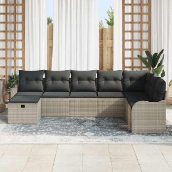 8 teiliges Garten Sofa Set mit Kissen Hellgrau Poly Rattan, 2-Sitzer Garten Sofa mit Kissen Hellgrau Poly Rattan