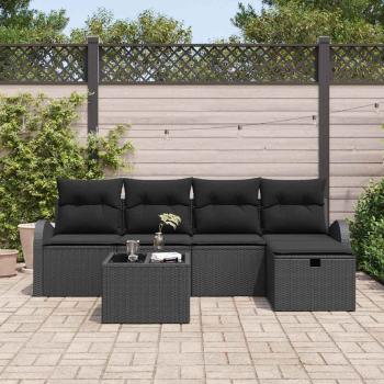 6-teiliges Garten Sofa Set mit Kissen Schwarz Poly Rattan