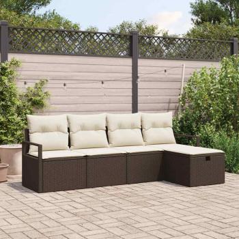 ARDEBO.de - 5-teiliges Garten Sofa Set mit Kissen Braun Poly Rattan, 2-Sitzer Garten Sofa mit Kissen Braun Poly Rattan