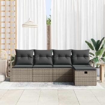 ARDEBO.de - 5-teiliges Garten Sofa Set mit Kissen Grau Poly Rattan, 2-Sitzer Garten Sofa mit Kissen Grau Poly Rattan