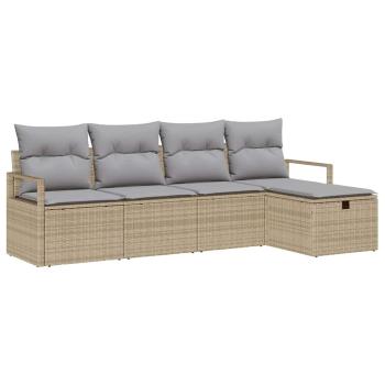 5-teiliges Garten-Sofa-Set mit Kissen Beige Poly-Rattan, 2-Sitzer Garten-Sofa mit Kissen Beige Poly-Rattan