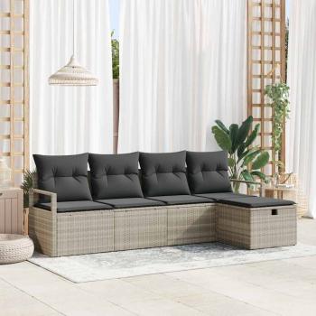 ARDEBO.de - 5-teilige Garten Sofa Set mit Kissen Hellgrau Poly Rattan, 2-Sitzer Garten Sofa mit Kissen Grau Poly Rattan