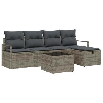 ARDEBO.de - 6-teiliges Garten Sofa Set mit Kissen grau Poly Rattan, 2-Sitzer Garten Sofa mit Kissen grau Poly Rattan