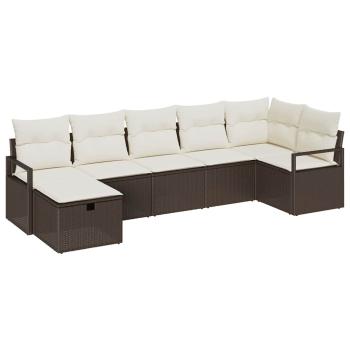 7-teiliges Garten Sofa Set mit Kissen, braunes Poly Rattan, 2-Sitzer Garten Sofa mit Kissen, braunes Poly Rattan