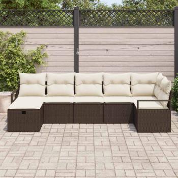 7-teiliges Garten Sofa Set mit Kissen, braunes Poly Rattan, 2-Sitzer Garten Sofa mit Kissen, braunes Poly Rattan