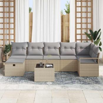 8-teiliges Garten Sofa Set mit Kissen Beige Poly Rattan, 2-Sitzer Garten Sofa mit Kissen Beige Poly Rattan