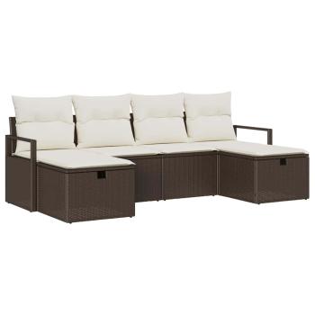 6-teiliges Garten Sofa Set mit Kissen Braun Poly Rattan, 2-Sitzer Garten Sofa mit Kissen Braun Poly Rattan