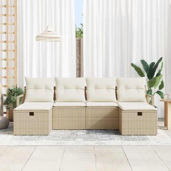 6-teiliges Garten Sofa Set mit Kissen Beige Poly Rattan, 2-Sitzer Garten Sofa mit Kissen Beige Poly Rattan