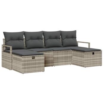 6-teiliges Garten Sofa Set mit Kissen Hellgrau Poly Rattan, 2-Sitzer Garten Sofa mit Kissen Grau Poly Rattan