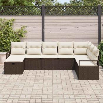 8-teiliges Garten Sofa Set mit Kissen in braunem Poly Rattan, 2-Sitzer Garten Sofa mit Kissen in braunem Poly Rattan