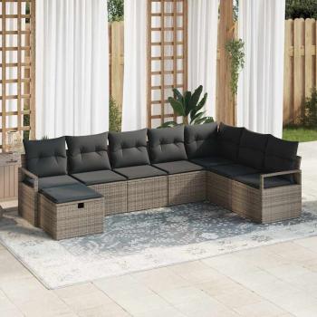 ARDEBO.de - 8-teiliges Garten Sofa Set mit Kissen Grau Poly Rattan, 2-Sitzer Garten Sofa mit Kissen Grau Poly Rattan