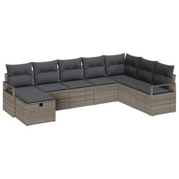 8-teiliges Garten Sofa Set mit Kissen Grau Poly Rattan, 2-Sitzer Garten Sofa mit Kissen Grau Poly Rattan