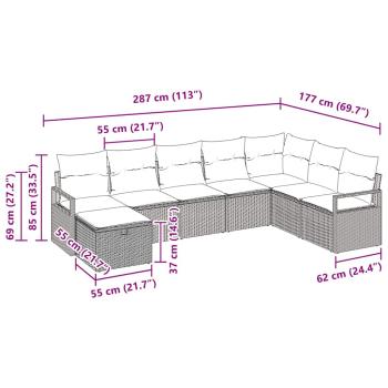 8-teiliges Garten Sofa Set mit Kissen Grau Poly Rattan, 2-Sitzer Garten Sofa mit Kissen Grau Poly Rattan