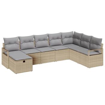 8-teiliges Garten-Sofa-Set mit Kissen in Beige aus Poly-Rattan, 2-Sitzer Garten-Sofa mit Kissen in Beige aus Poly-Rattan