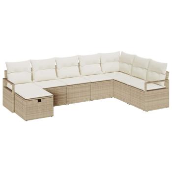 ARDEBO.de - 8-teiliges Garten Sofa Set mit Kissen Beige Poly Rattan, 2-Sitzer Garten Sofa mit Kissen Beige Poly Rattan