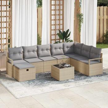 ARDEBO.de - 9-teiliges Garten Sofa Set mit Kissen Beige Poly Rattan, 2-Sitzer Garten Sofa mit Kissen Beige Poly Rattan
