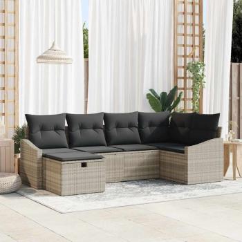 ARDEBO.de - 6-teiliges Garten-Sofaset mit Kissen in Hellgrau Poly-Rattan