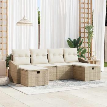 ARDEBO.de - 6-teiliges Garten-Sofa-Set mit Kissen Beige Poly Rattan