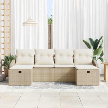 6-teiliges Garten-Sofa-Set mit Kissen Beige Poly Rattan