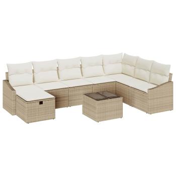 9-teiliges Garten Sofa Set mit Kissen Beige Poly Rattan