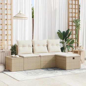 ARDEBO.de - 4-teiliges Garten Sofa Set mit Kissen Beige Poly Rattan