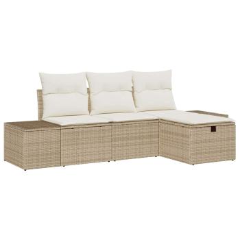 4-teiliges Garten Sofa Set mit Kissen Beige Poly Rattan