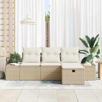 4-teiliges Garten Sofa Set mit Kissen Beige Poly Rattan