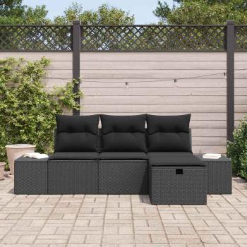 4-teiliges Garten-Sofa-Set mit Kissen Schwarz Poly-Rattan