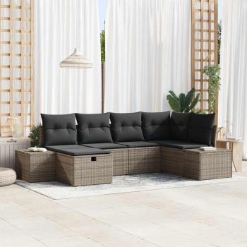 ARDEBO.de - 6-teilige Garten Sofa Set mit Kissen Grau Poly Rattan