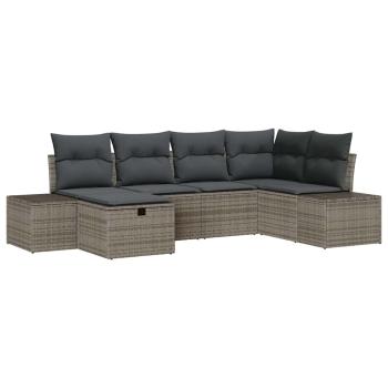 6-teilige Garten Sofa Set mit Kissen Grau Poly Rattan