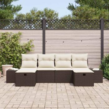 ARDEBO.de - 6-teiliges Garten-Sofa-Set mit Kissen Braun Poly-Rattan