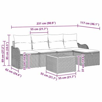 6-teiliges Garten Sofa Set mit Kissen Beiges Poly Rattan, 2-Sitzer Garten Sofa mit Kissen Beiges Poly Rattan