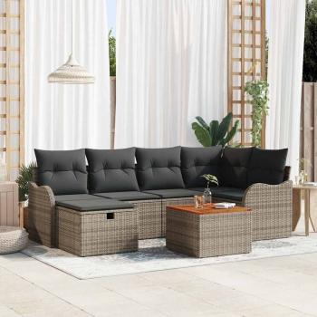 ARDEBO.de - 7-teiliges Gartensofa-Set mit Kissen in Grau aus Poly Rattan, 2-Sitzer Gartensofa mit Kissen in Grau aus Poly Rattan