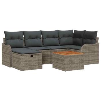 7-teiliges Gartensofa-Set mit Kissen in Grau aus Poly Rattan, 2-Sitzer Gartensofa mit Kissen in Grau aus Poly Rattan