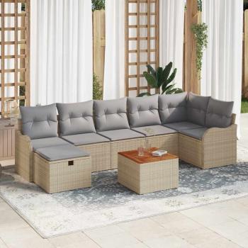 ARDEBO.de - 8-teiliges Garten Sofa Set mit Kissen Beige Poly Rattan, 2-Sitzer Garten Sofa mit Kissen Beige Poly Rattan
