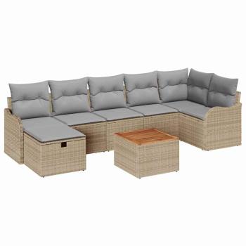 8-teiliges Garten Sofa Set mit Kissen Beige Poly Rattan, 2-Sitzer Garten Sofa mit Kissen Beige Poly Rattan