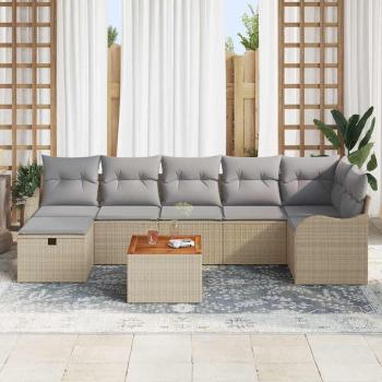 8-teiliges Garten Sofa Set mit Kissen Beige Poly Rattan, 2-Sitzer Garten Sofa mit Kissen Beige Poly Rattan
