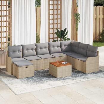 ARDEBO.de - 9-teiliges Garten Sofa Set mit Kissen Beige Poly Rattan, 2-Sitzer Garten Sofa mit Kissen Beige Poly Rattan