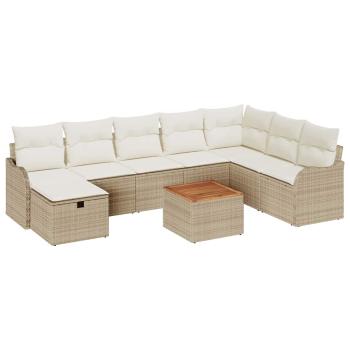 9-teiliges Garten Sofa Set mit Kissen Beige Poly Rattan, 2-Sitzer Garten Sofa mit Kissen Beige Poly Rattan