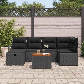 ARDEBO.de - 7-teiliges Garten Sofa Set mit Kissen Schwarzes Poly Rattan, 2-Sitzer Garten Sofa mit Kissen Schwarzes Poly Rattan