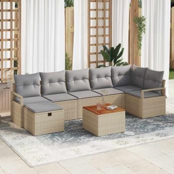 ARDEBO.de - 8-teiliges Garten Sofa Set mit Kissen Beige Poly Rattan, 2-Sitzer Garten Sofa mit Kissen Beige Poly Rattan