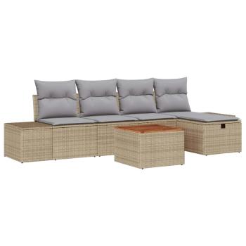 6-teiliges Garten Sofa Set mit Kissen Beige Poly Rattan