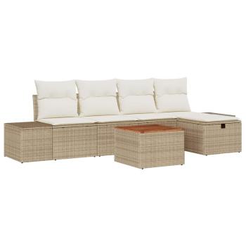 6-teiliges Garten-Sofa-Set mit Kissen Beige Poly Rattan