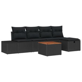 6-teiliges Garten Sofa Set mit Kissen Schwarz Poly Rattan